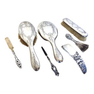 Art Nouveau (7) Piece Sterling Silver Vanity "Necessaire" Ensemble Circa 1894 For Sale