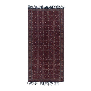 Antique Russian Kilim in Bordeaux Red, Aegean Blue & White Geometric Patterns For Sale