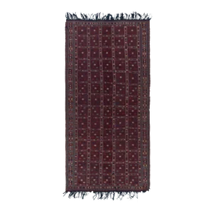 Antique Russian Kilim in Bordeaux Red, Aegean Blue & White Geometric Patterns