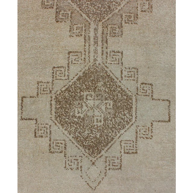 Vintage Hand Knotted Turkish Oushak Runner With Geometric Design in Ivory, L.Brown and Taupe For Sale - Image 10 of 13