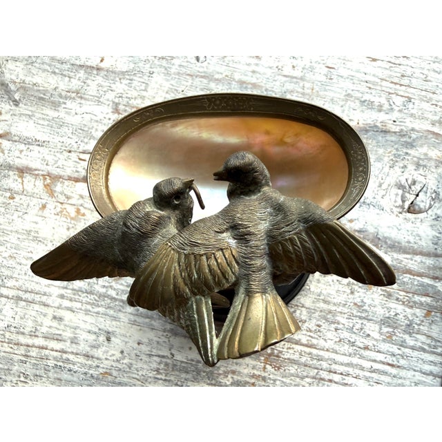 Bronze 19th C French Gilt Bronze and Nacre Bird Bowl For Sale - Image 8 of 12