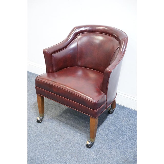 Hickory Leather Co. Burgundy Leather Upholstered Wheeled Club Game Chair For Sale - Image 4 of 10