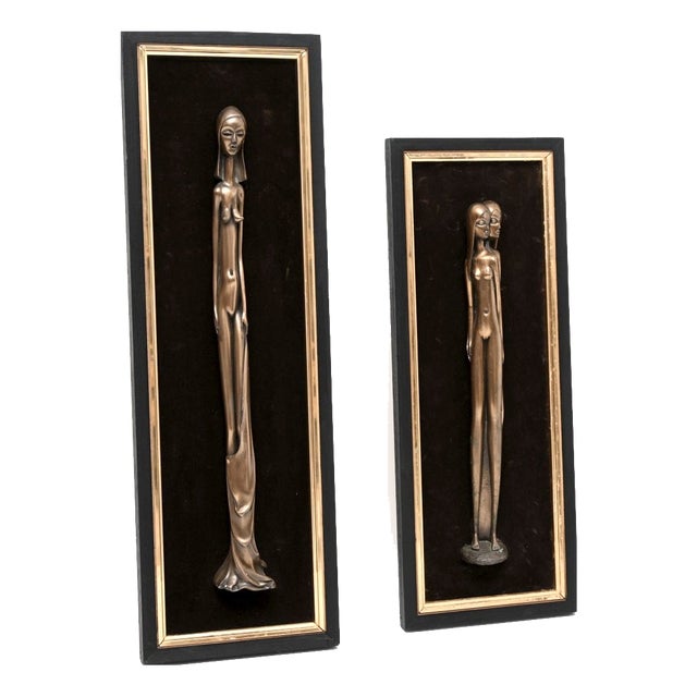 Vintage Framed Bronze Nude Wall Sculptures by Giovanni Schoeman, 1960, Set of 2 For Sale