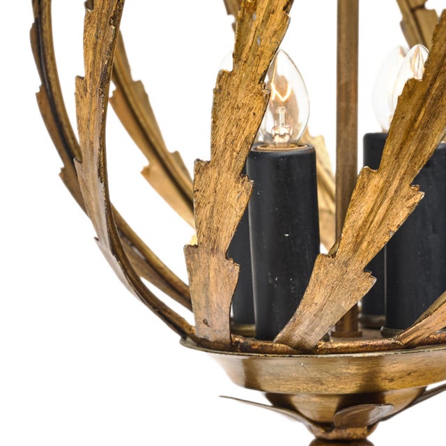 Gold Pair of French Chandeliers, Art Deco Period, Ormolu, Gold Leaf, 1930 For Sale - Image 8 of 9