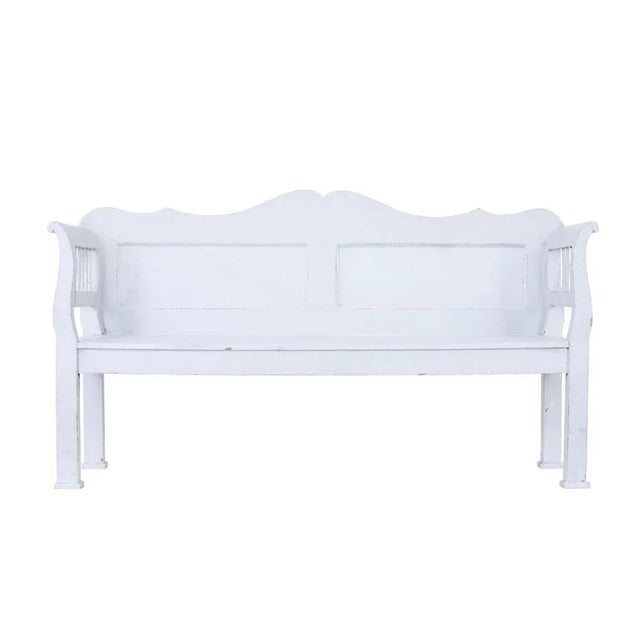 White Gustavian Inspired 19th Century Swedish Pine Bench, 1890s For Sale - Image 8 of 8