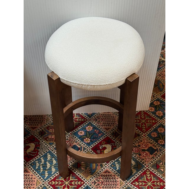 Dark Walnut + Boucle Counter Stools, Pair For Sale - Image 4 of 12