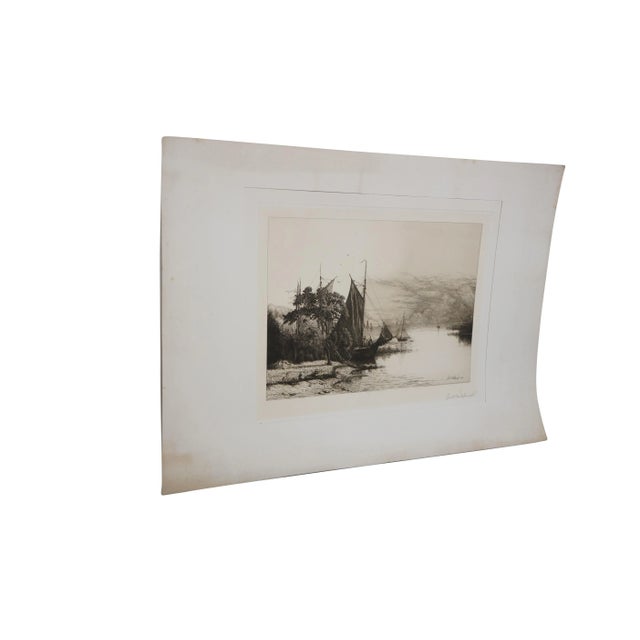 Nautical Late 19th Century Antique John Hill Millspaugh Signed Nautical Boat Ship Seascape Etching 29" For Sale - Image 3 of 11