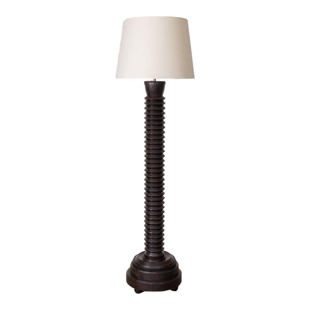 1940s Heavy French Carved Wood Floor Lamp in the Style of Charles Dudouyt For Sale