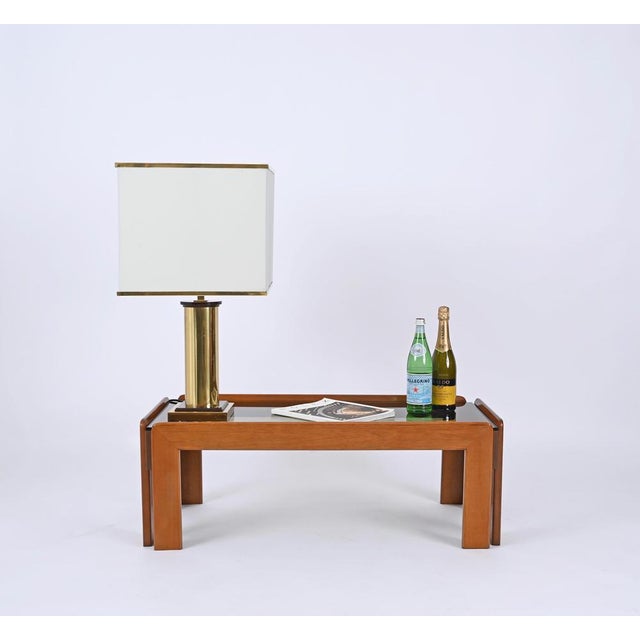 Table Lamp in Brass and White Silk Lampshade, Italy, 1970s For Sale - Image 3 of 14