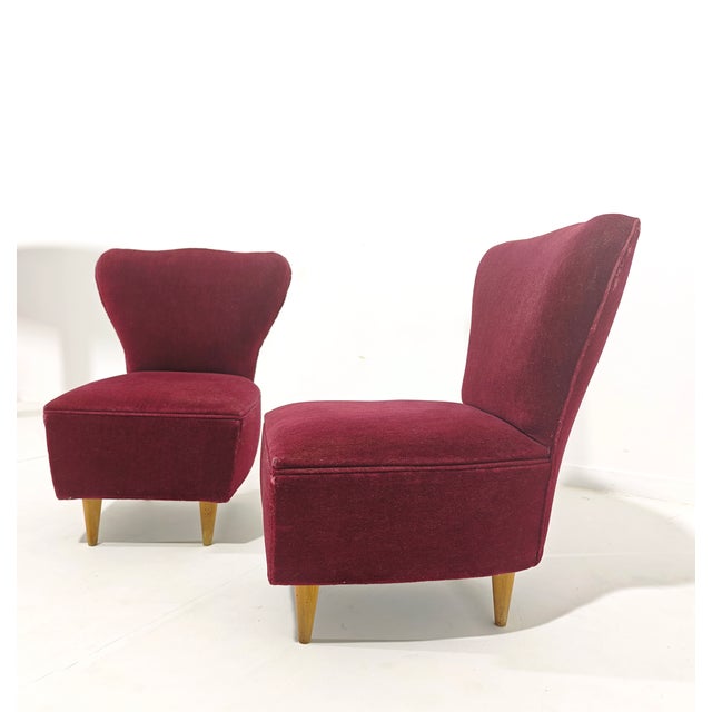 Red Cherry Velvet Armchairs with Wooden Legs, Italy, 1960s, Set of 2 For Sale - Image 8 of 13