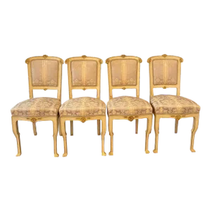 Italian Art Nouveau Gold Gilt and Cream Painted Dining Chairs -Set of 4