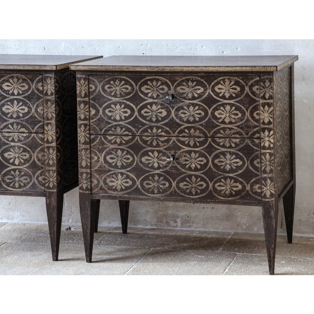 Neoclassical French Country Bedside Tables with Pattern in a Brown and Cream, Set of 2 For Sale - Image 3 of 12