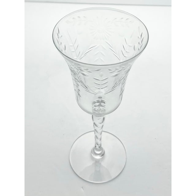 6 Vintage Etched Flower Optic Wine, Water or All Purpose Glasses For Sale - Image 4 of 7