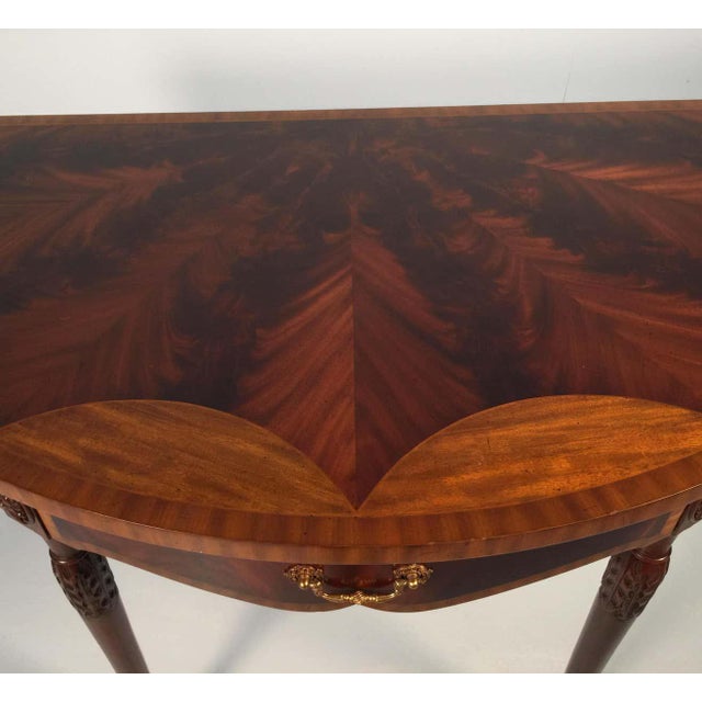 Wood 1980s Vintage Mahogany and Satinwood Maitland Smith Adams Style Large Demi Lune One Drawer Console Table For Sale - Image 7 of 9