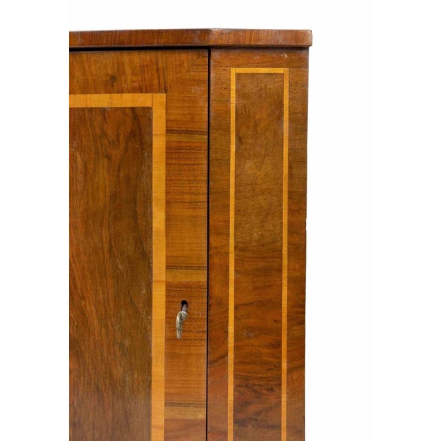 Mid-Century Walnut Corner Cupboards with Boxwood Inlay For Sale - Image 4 of 10