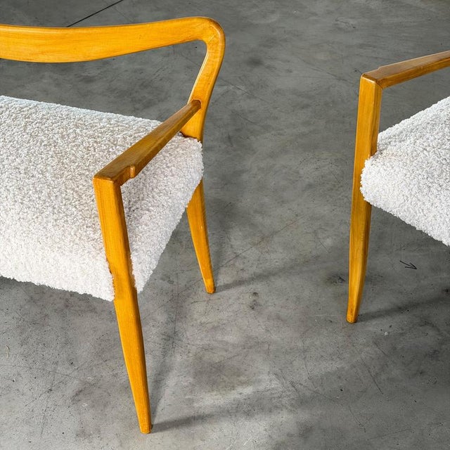 Wood Benches in Blonde Maple with Bouclé Upholstery attributed to Guglielmo Ulrich, 1940s, Set of 2 For Sale - Image 7 of 17