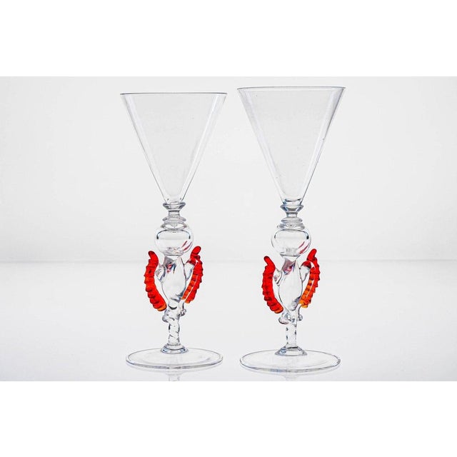 Transparent with Red Accents Tipetti Murano Glass Glasses from Cenedese, 1950s, Set of 8 For Sale - Image 11 of 18
