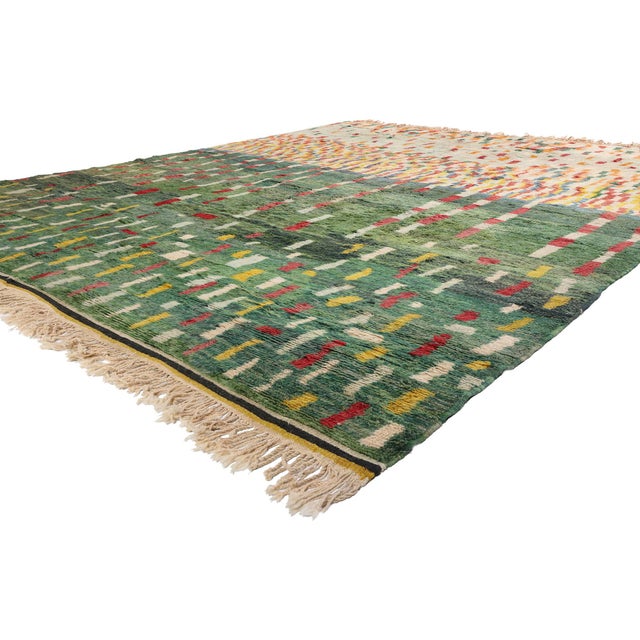79134 Modern Beni Mrirt Moroccan Rug, 11'08 x 14'01. This modern hand-knotted wool Beni Mrirt Moroccan rug stands as a...