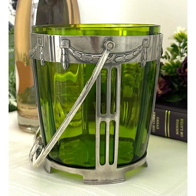 1920s Art Deco Wurttembergische Wine Chiller Vintage Green Glass Ice Bucket For Sale - Image 5 of 11