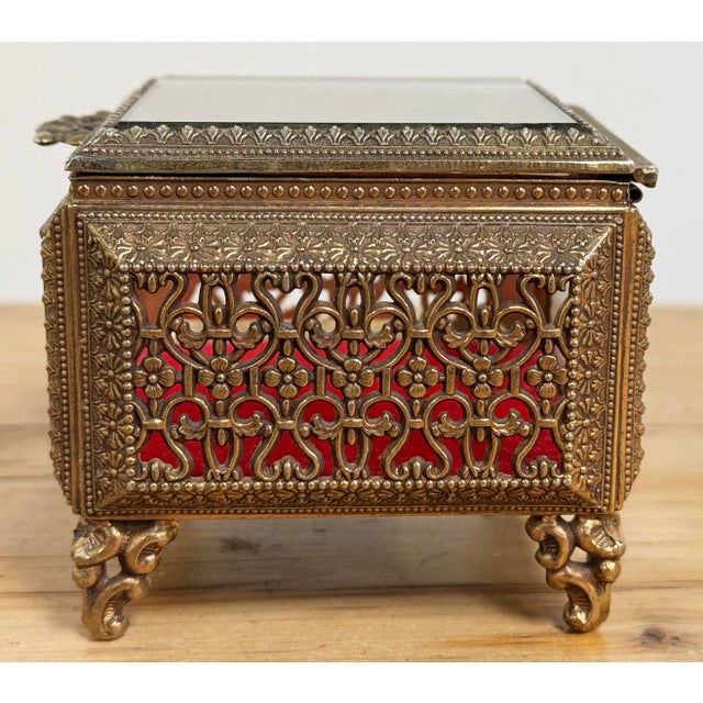 Brass Vintage Ormolu Brass and Beveled Glass Jewelry Casket For Sale - Image 8 of 11
