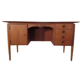 Danish Curved Teak and Oak Desk, 1960s For Sale