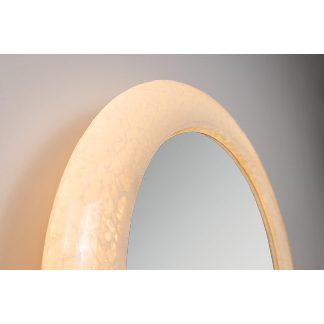 Glass Mid-Century Modern Cloudy Glass Mirror with Lighting, 1970s For Sale - Image 7 of 8