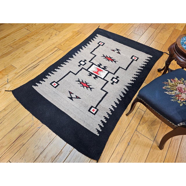 Gray Vintage Native American Navajo Rug, Wool & Cotton, Storm Pattern Design, 4x6 For Sale - Image 8 of 12