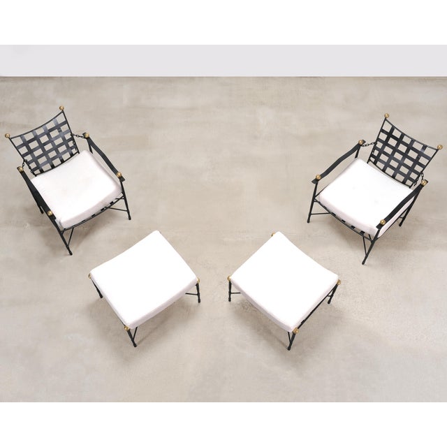 Neoclassical Pair of Mario Papperzini Amalfi Iron Lounge Chairs and Ottomans For Sale - Image 3 of 18