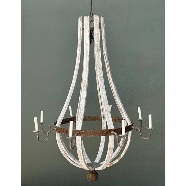 Vintage Rustic Wood and Metal Chandelier For Sale - Image 4 of 12