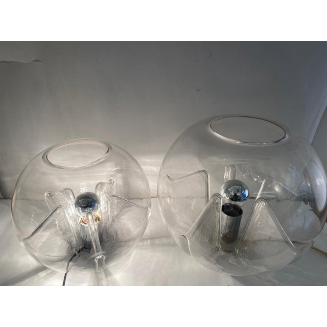 Clear Glass Membrane Lamps attributed to Toni Zuccheri for Veart, Murano, 1960s, Set of 2 For Sale - Image 6 of 15