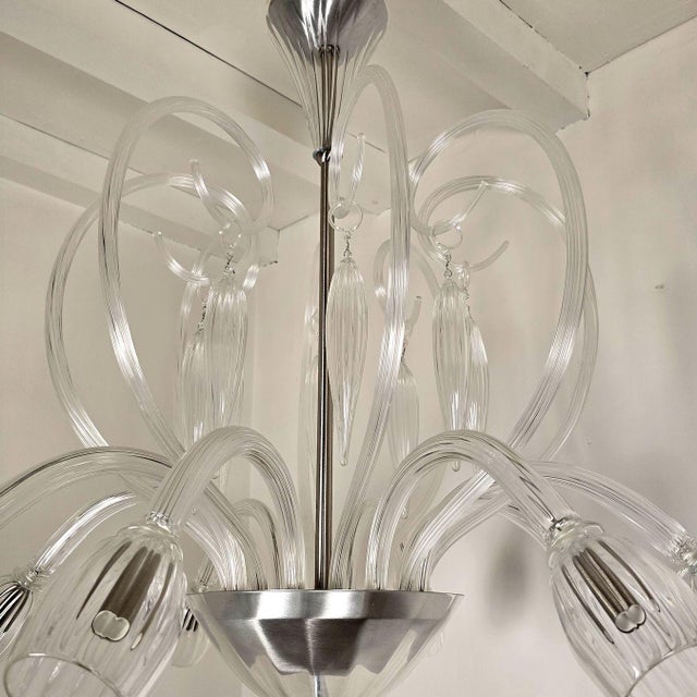 Transparent 1970s Mid-Century Modern Large Clear Murano Glass Chandelier For Sale - Image 8 of 14