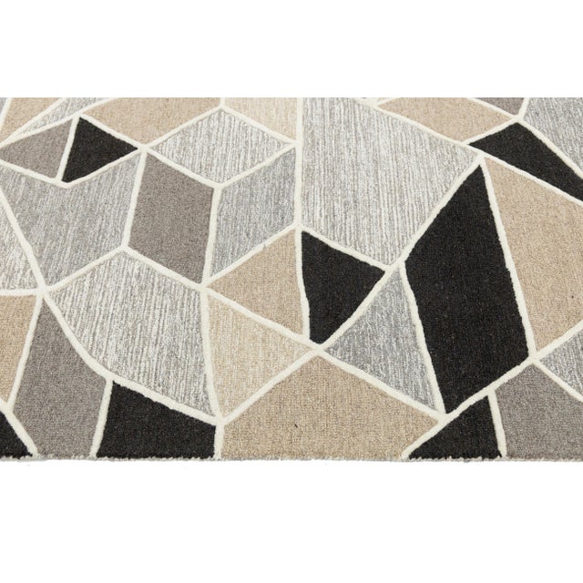 Abstract 8x10 Modern Geometric Hand-Tufted Wool Rug Abstract Mosaic Neutral Area Rug For Sale - Image 3 of 10