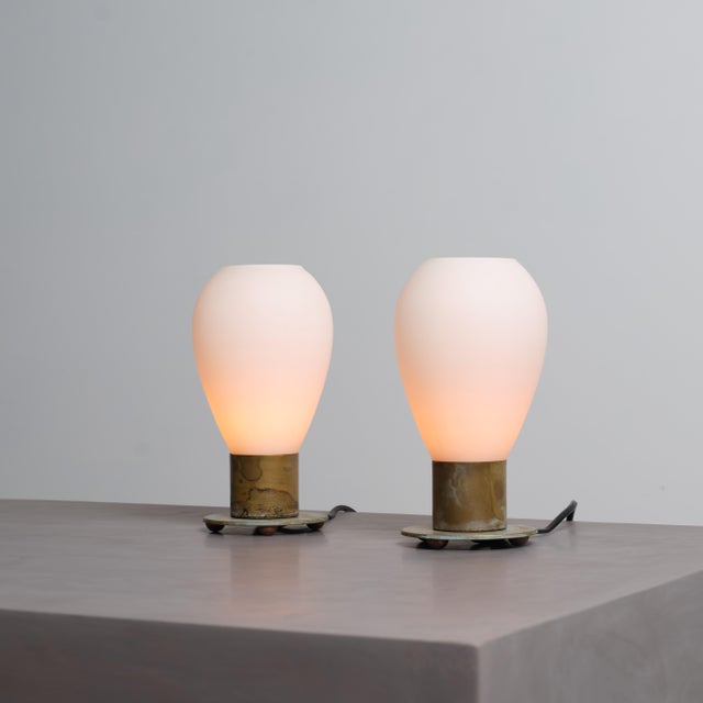 Italian Brass and Opaline Glass Bedside Table Lamps, 1950s, Set of 2 For Sale - Image 6 of 14