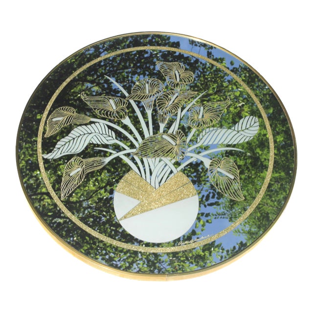 1970s Sandoval Calla Lily Round Mirror For Sale