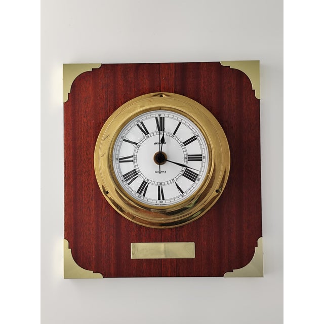 Brown Staiger Maritime Wall Clock in Brass and Wood, 1970s For Sale - Image 8 of 8