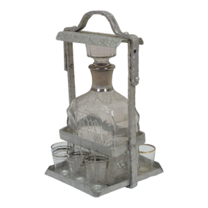 Antique Tantalus Bar Liquor Decanter Set w/ 6 Shot Glasses & Locking Case 12"