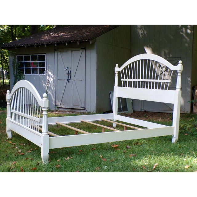 Antique White Vintage Ethan Allen Country French Wheatback Queen Bed Frame For Sale - Image 8 of 15