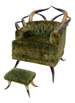 1960s Austrian Rustic Horn Lodge Chair and Footstool