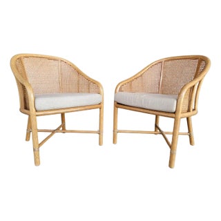 McGuire Organic Modern Bamboo Rattan Lounge Chairs - A Pair For Sale