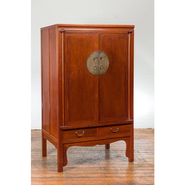 Chinese Qing Dynasty Armoire with Brass Medallion and Reconfigured Pocket Doors For Sale - Image 11 of 13