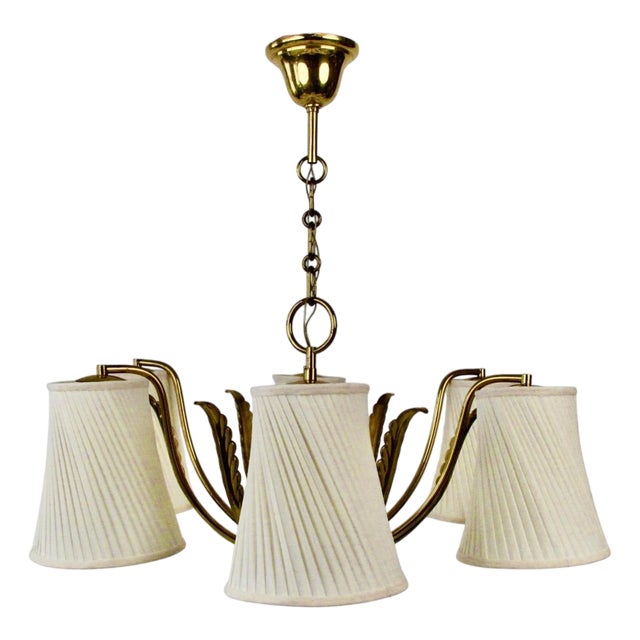 Vintage Pendant Light in Brass with Silk Shades by Josef Frank, 1955 For Sale