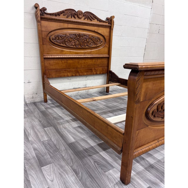 Late 19th Century Antique Full Size Victorian Eastlake Carved Floral Acanthus Scrollwork Bed For Sale - Image 5 of 13