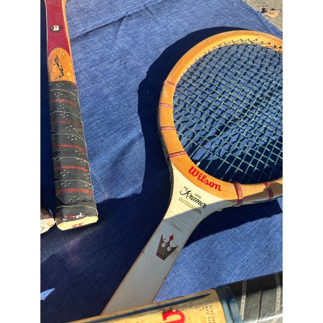 Collection of Vintage Miscellaneous Wooden Tennis Rackets With Red Accents For Sale - Image 4 of 7