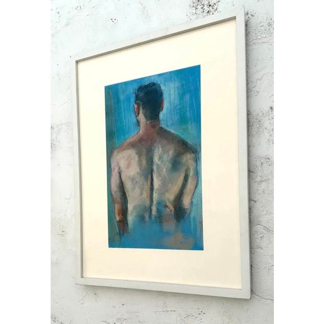 Cerulean Vintage Boho Portrait of a Man Oil Pastel on Canvas For Sale - Image 8 of 12