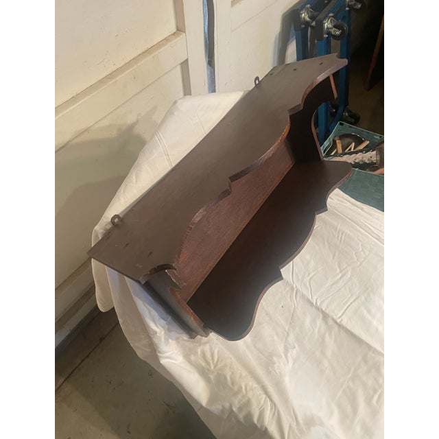 1920s Wooden Hanging Wall Shelf With 3 Brass Hooks For Sale - Image 5 of 5