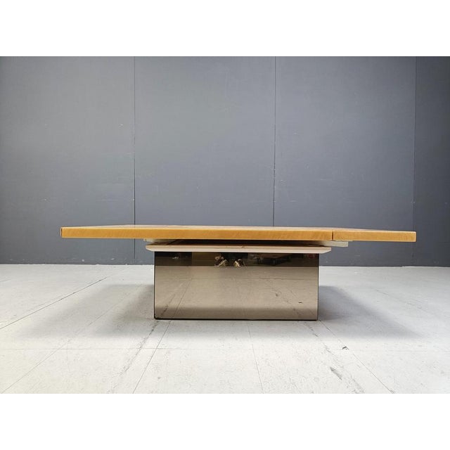 Vintage Ash Wood Hidden Bar Coffee Table attributed to Paul Michel, 1970s For Sale - Image 6 of 11