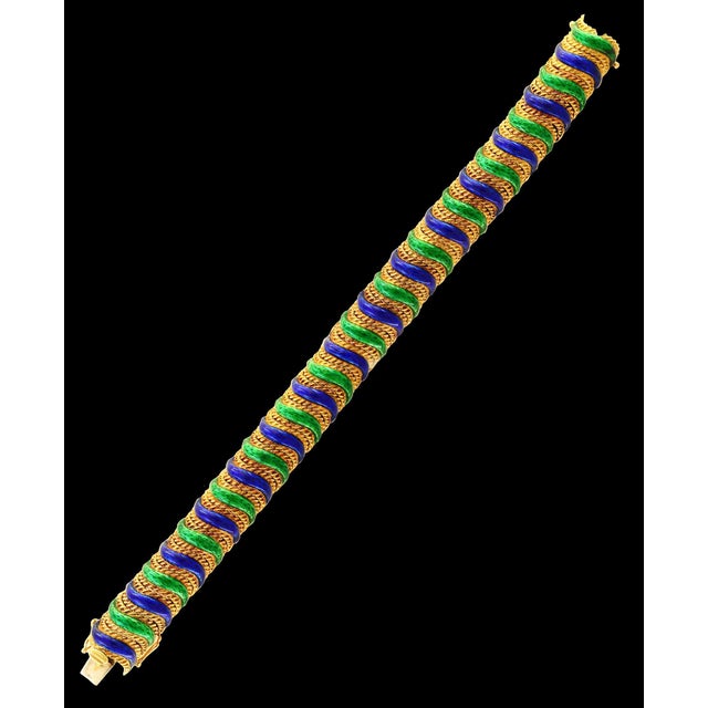 18 Karat Yellow Gold 95 Grams and Green and Blue Enamel Bangle or Bracelet For Sale - Image 17 of 18