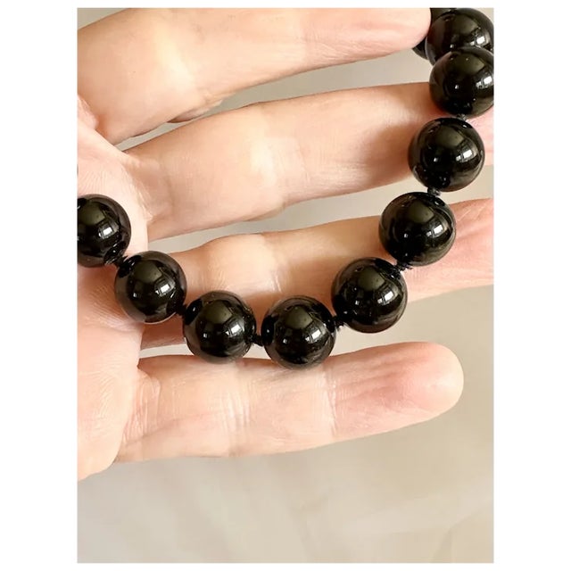 Gemstone Mid 20th Century Long Onyx Necklace For Sale - Image 7 of 9