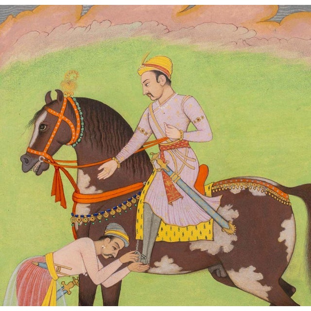 Indian Indian Mughal Emperor on Horseback Gouache For Sale - Image 3 of 11