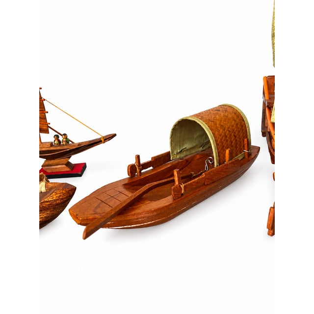 Mid 20th Century Set of Four Wooden Boat Models With Sails, Covered Boat and Hawaiian Outrigger For Sale In Las Vegas - Image 6 of 9